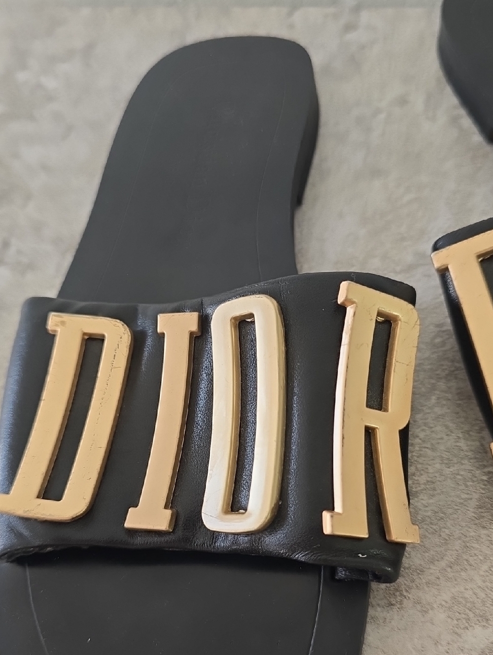 Christian Dior Gold Logo Sandals Sliders Black Color Size 36 - Picture 7 of 15